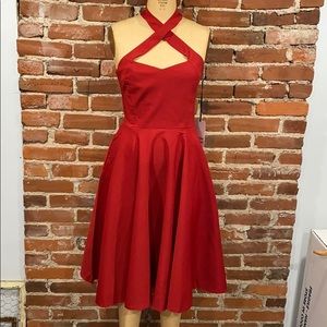 Unique Vintage Red Retro Pinup 1950s Swing Dress